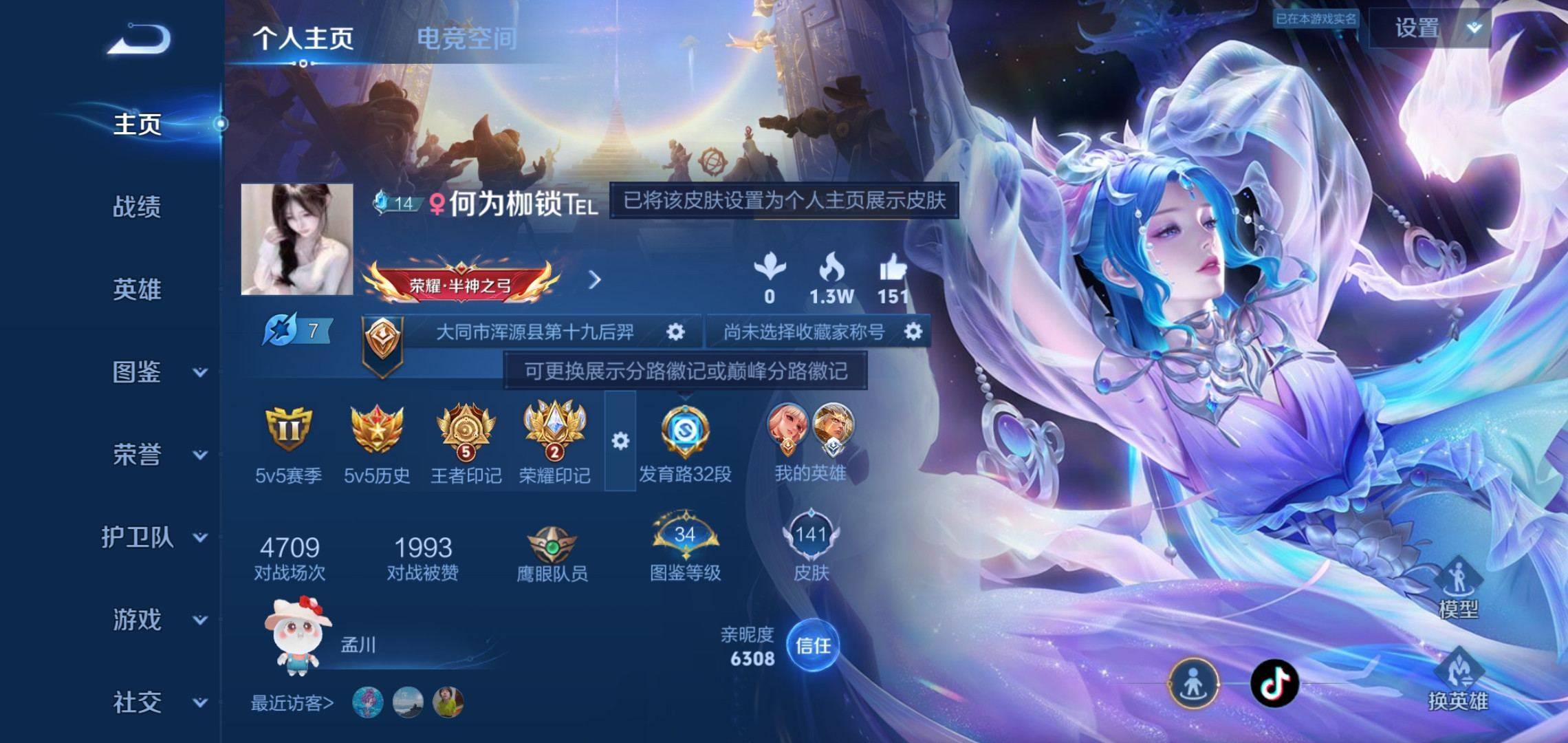 王者荣耀账号安卓QQ122英雄-141皮肤-荣耀典藏1-珍品传说1-传说品质8-史诗品质25幻阙歌-黑崎一护-愿照·岁时
