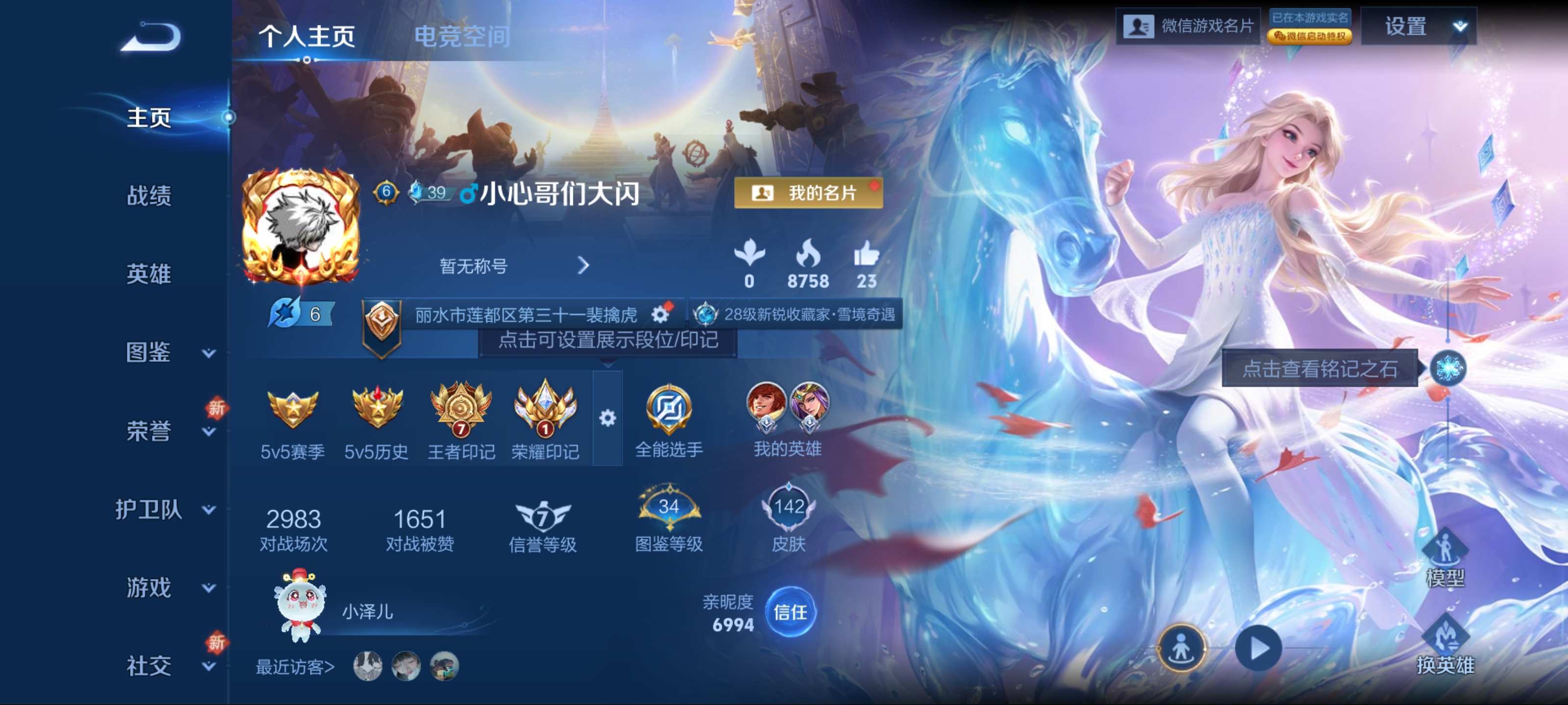 王者荣耀账号安卓VX120英雄-142皮肤-无双限定1-荣耀典藏1-珍品传说1-传说品质7-史诗品质26甄姬雪境奇遇-星