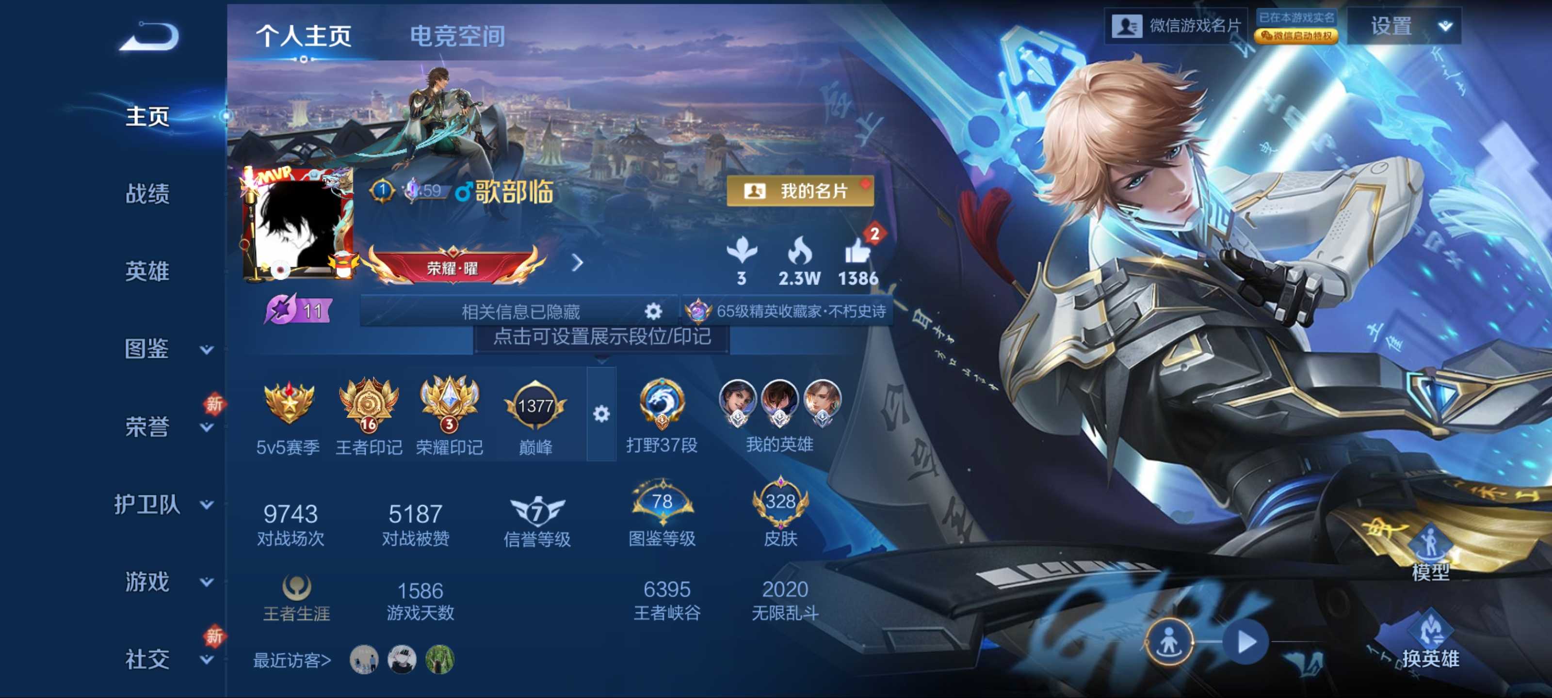 王者荣耀账号安卓VX124英雄-328皮肤-无双限定1-荣耀典藏4-传说品质13-史诗品质77器灵·螭龙剑-幻阙歌-鸣剑