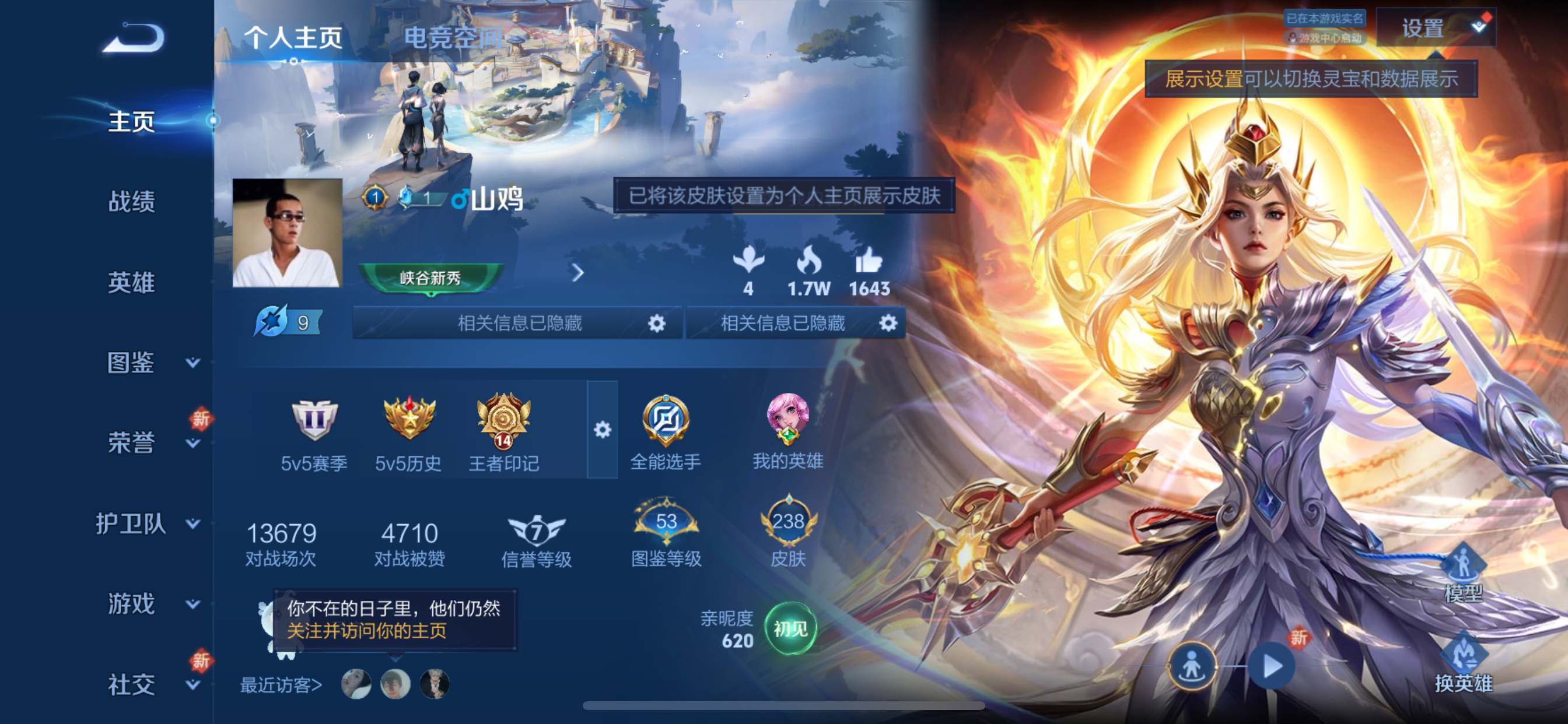 王者荣耀账号苹果QQ123英雄-238皮肤-【星传说-金色仲夏夜】荣耀典藏1-传说品质11-史诗品质69九霄神辉-白虎志